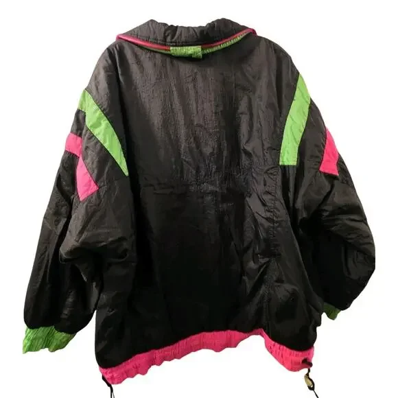 Vintage 1980s East West Ski Jacket Puffer Nylon Sport Neon Green Pink Slopes L